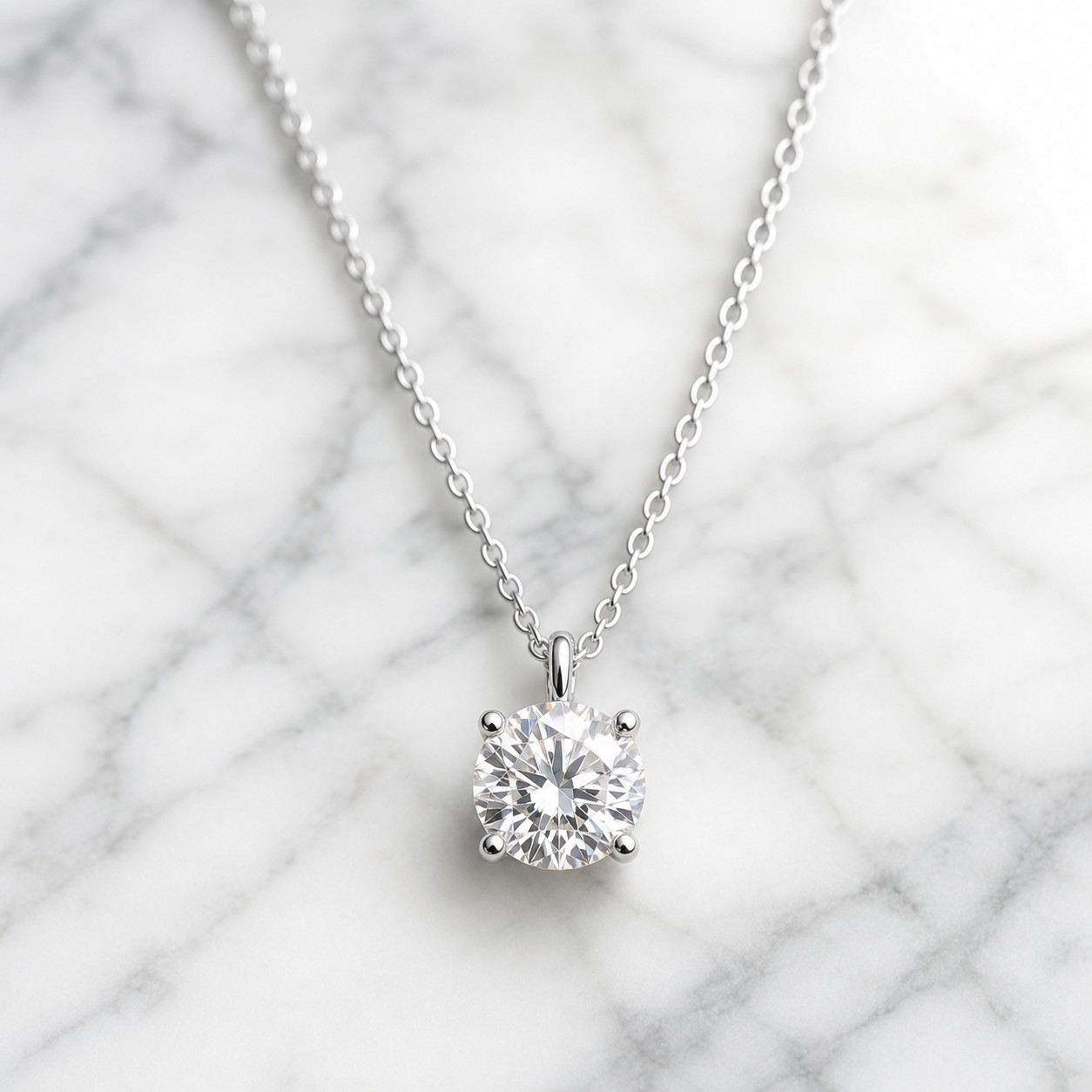 Dây chuyền solitaire kim cương lab-grown vàng trắng 18K