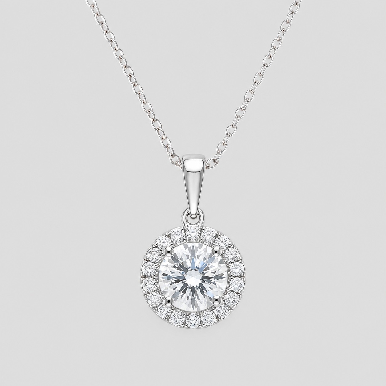 Dây chuyền halo Moissanite vàng trắng 14K