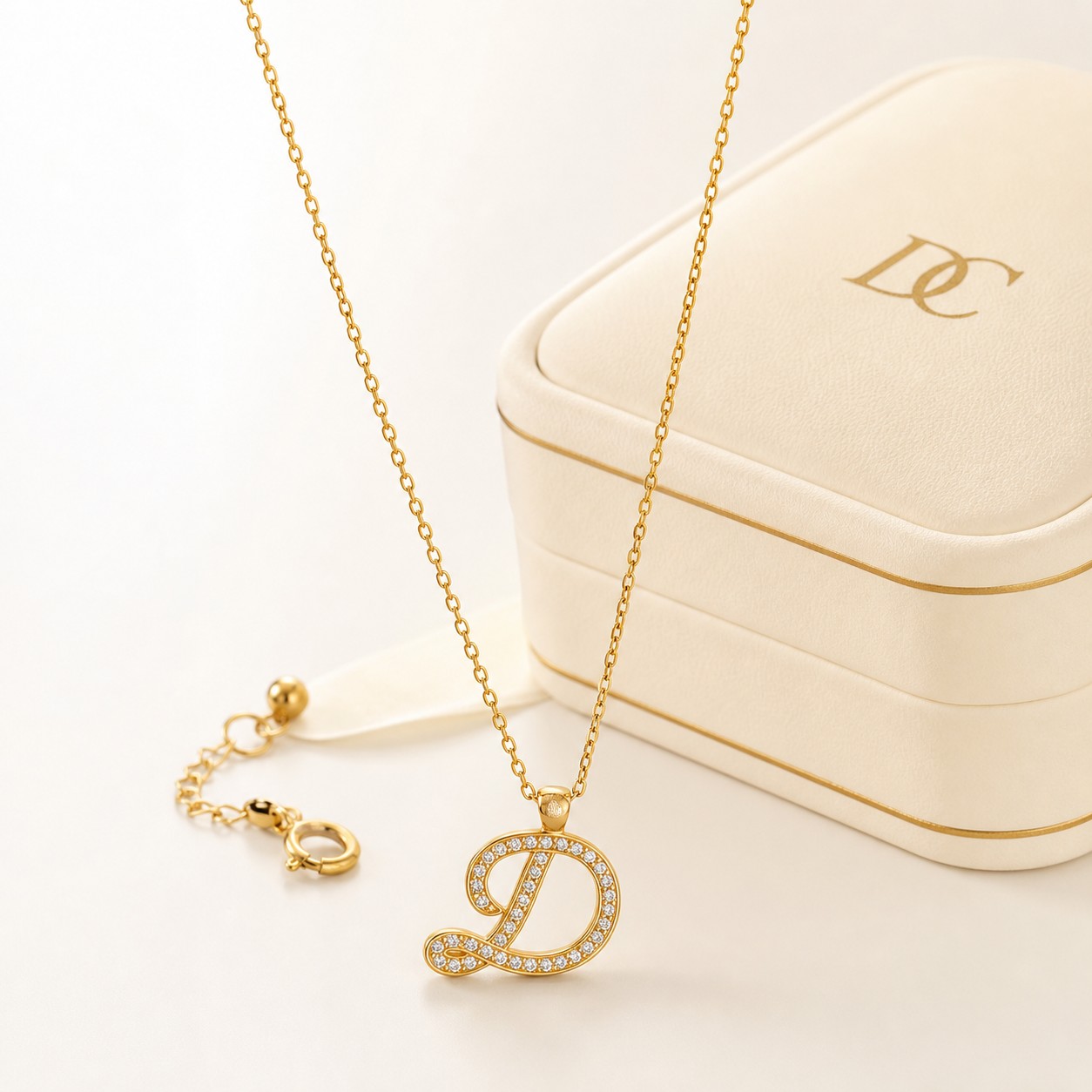 Dây chuyền chữ D CZ vàng 14K