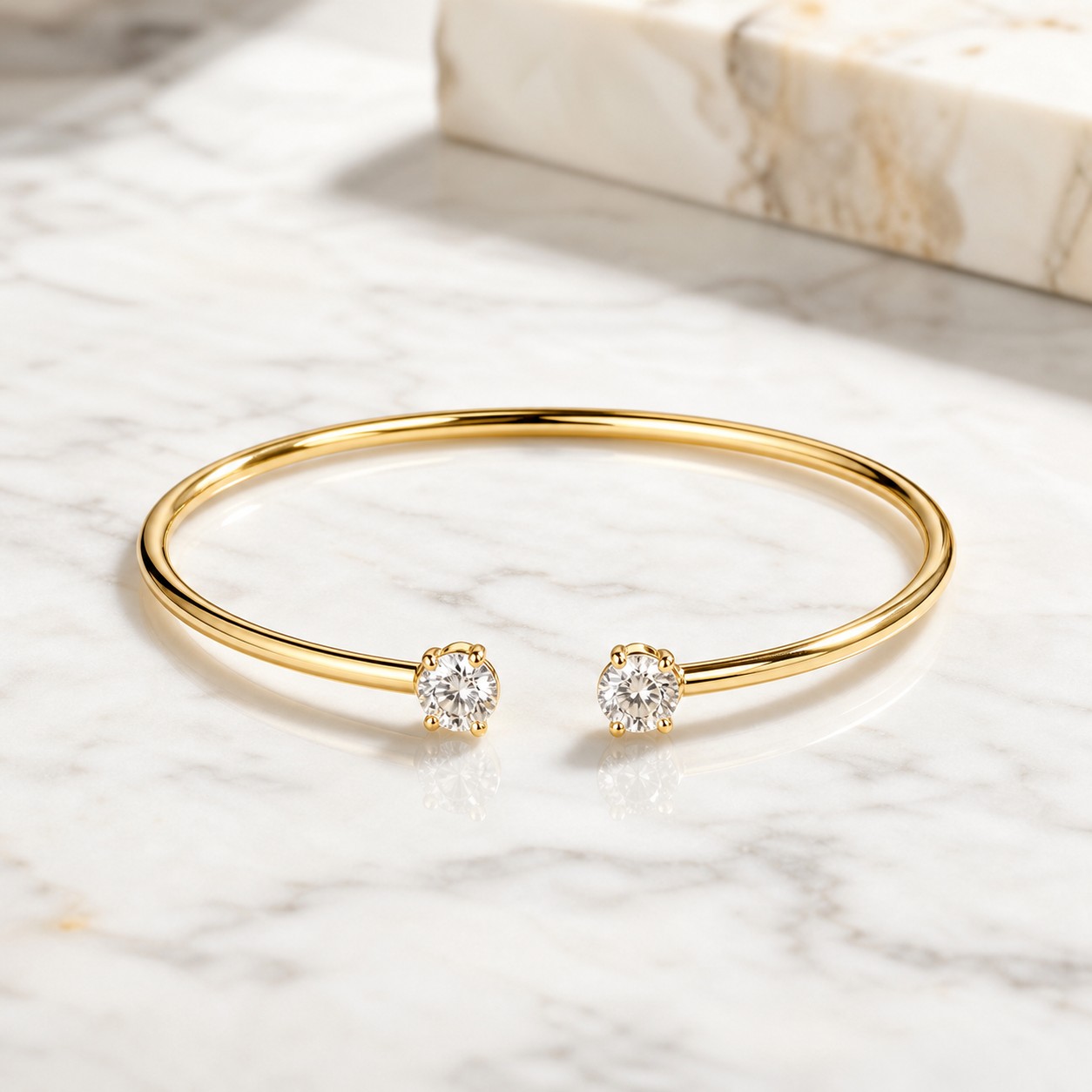 Vòng tay kiềng đôi Moissanite vàng 14K